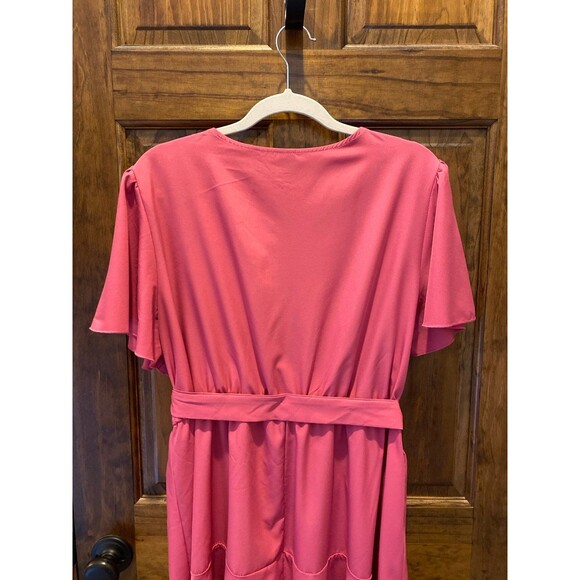 SHEIN Dress Plus size 2 XL Dark Pink Faux Wrap Tiered Style Flutter Sleeve - Picture 6 of 12